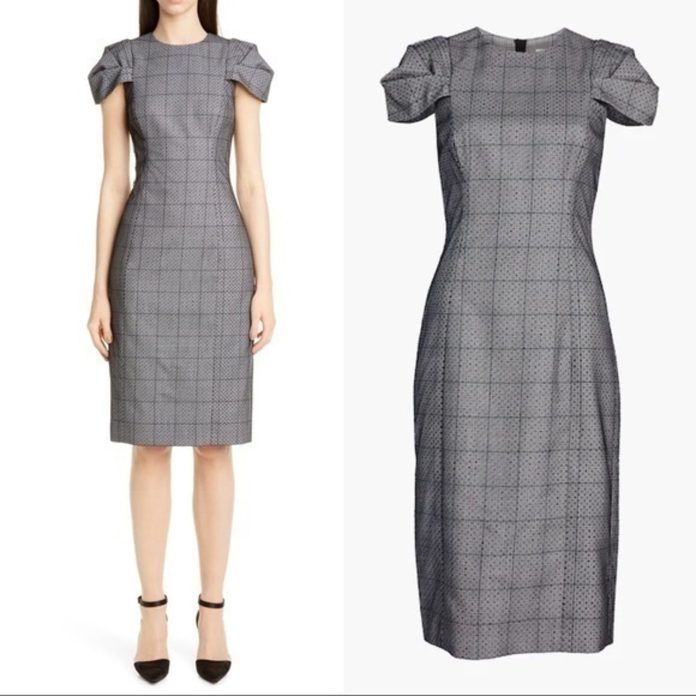 🆕 Jason Wu Collection Runway Cap Sleeve Plaid & Polka Dot Lace Midi Dresse